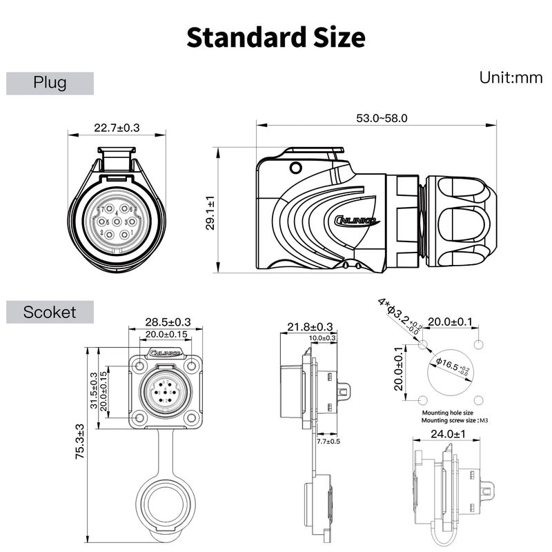 CNLINKO LP16 7-Pin Reverse Mount Female Plug and Male Socket for Automotive Machinery Outdoor Use IP68 Waterproof Circular Connector Metal Shell Quick-Connect Aviation Connector (7-Pin) - Image 5
